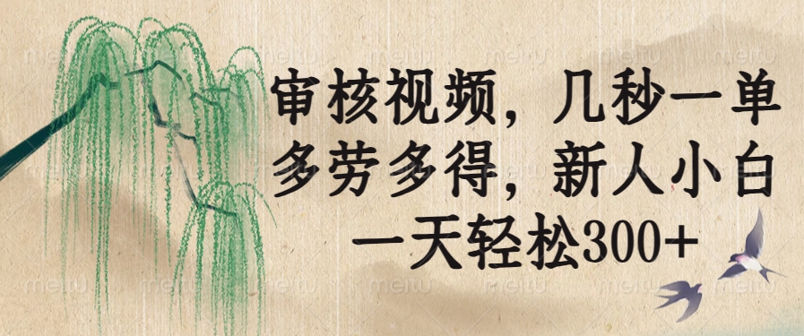 审核视频，几秒一单，多劳多得，新人小白一天轻松300+-云享网创