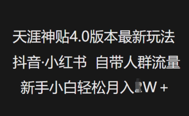 天涯神贴4.0版本最新玩法，抖音·小红书自带人群流量，新手小白轻松月入过W-云享网创