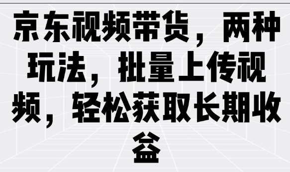 京东视频带货，两种玩法，批量上传视频，轻松获取长期收益-云享网创