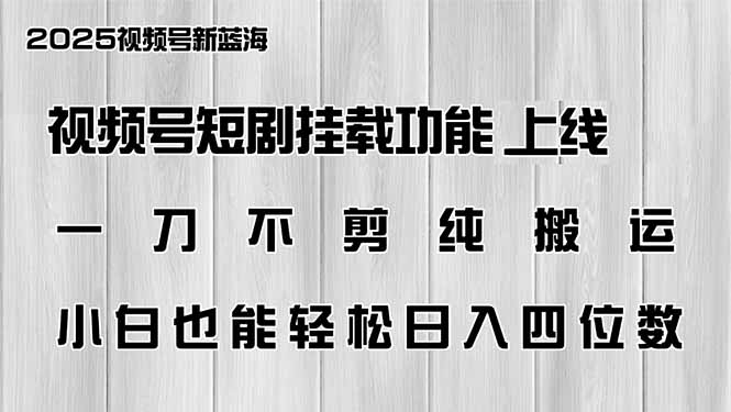 视频号短剧挂载功能上线，一刀不剪纯搬运，小白也能轻松日入四位数-云享网创