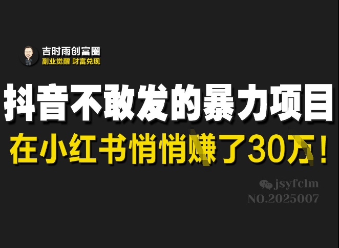 抖音不敢发的暴利项目，在小红书悄悄挣了30W-云享网创