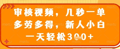 审核视频，几秒一单，多劳多得，新人小白一天轻松3张【揭秘】-云享网创