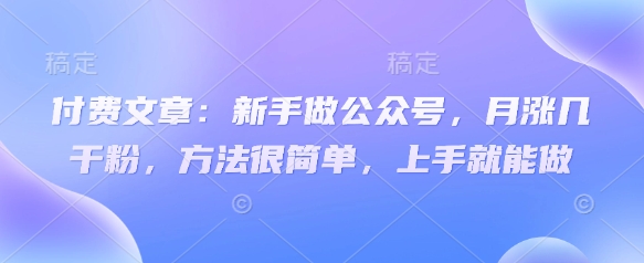 付费文章：新手做公众号，月涨几干粉，方法很简单，上手就能做-云享网创
