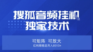 【搜狐音频挂G】独家技术，可矩阵可放大，红利期稳定月入8k【揭秘】-云享网创