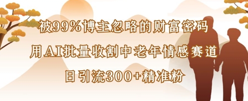 被99%博主忽略的财富密码：用AI批量收割中老年情感赛道，日引流300+精准粉-云享网创