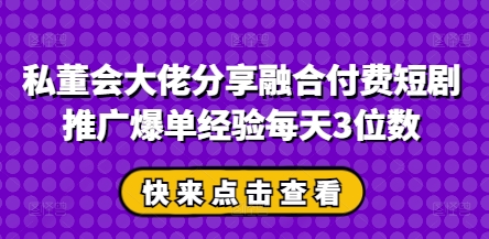 私董会大佬分享融合付费短剧推广爆单经验每天3位数-云享网创