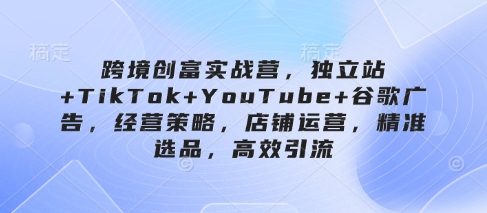 跨境创富实战营，独立站+TikTok+YouTube+谷歌广告，经营策略，店铺运营，精准选品，高效引流-云享网创