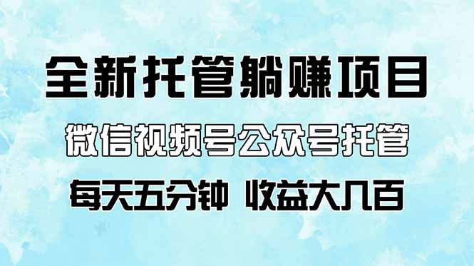 全新托管躺赚项目，微信视频号公众号托管代运营，每天五分钟，收益大几百-云享网创
