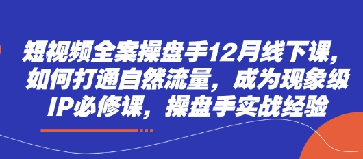 短视频全案操盘手12月线下课，如何打通自然流量，成为现象级IP必修课，操盘手实战经验-云享网创