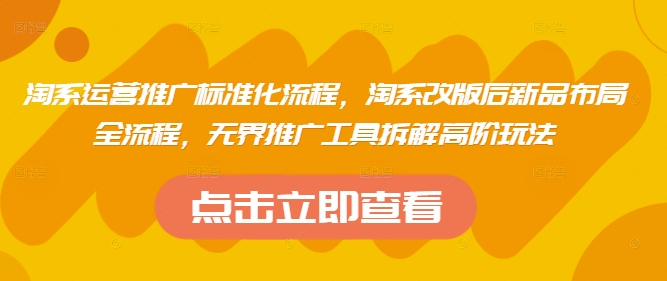 淘系运营推广标准化流程，​淘系改版后新品布局全流程，无界推广工具拆解高阶玩法-云享网创