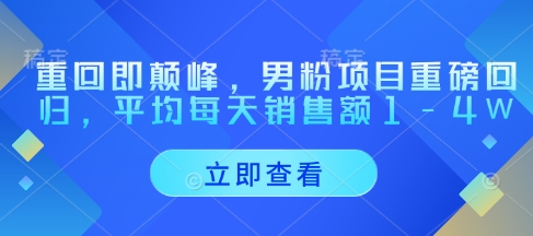 重回即颠峰，男粉项目重磅回归，平均每天销售额1-4W-云享网创