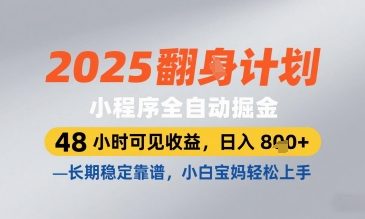 2025小程序全自动掘金，48 小时可见收益，日入8张，长期稳定靠谱，小白宝妈轻松上手【揭秘】-云享网创