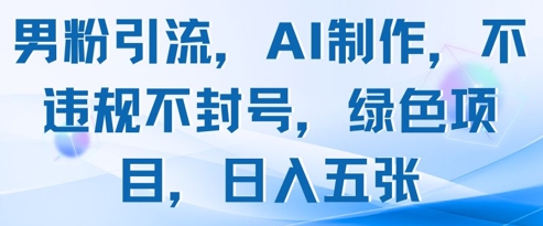 男粉引流，AI制作，不违规不封号，绿色项目，日入五张-云享网创
