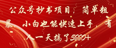 公众号抄书项目，简单粗暴，小白也能快速上手，有人一天搞了1k+-云享网创