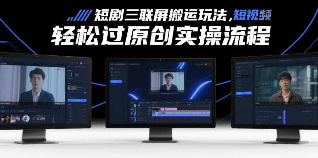 短剧三联屏搬运玩法，短剧搬运轻松过原创实操流程-云享网创