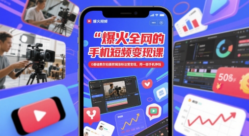 爆火全网的手机短视频变现课，0基础教你拍摄剪辑涨粉运营变现，用一部手机挣钱-云享网创