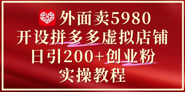 外面卖5980开设拼多多虚拟店铺：单日引流200+创业付费粉实战教程-云享网创