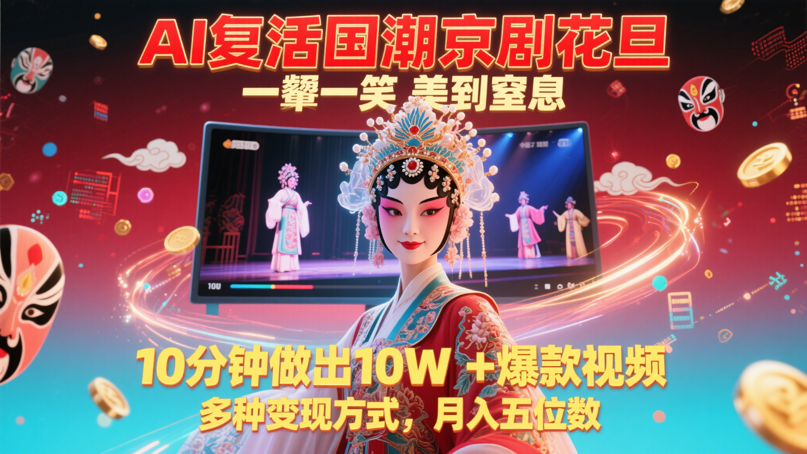 AI复活国潮京剧花旦，一颦一笑美到窒息，10分钟做出10W+爆款视频，多种变现方式-云享网创