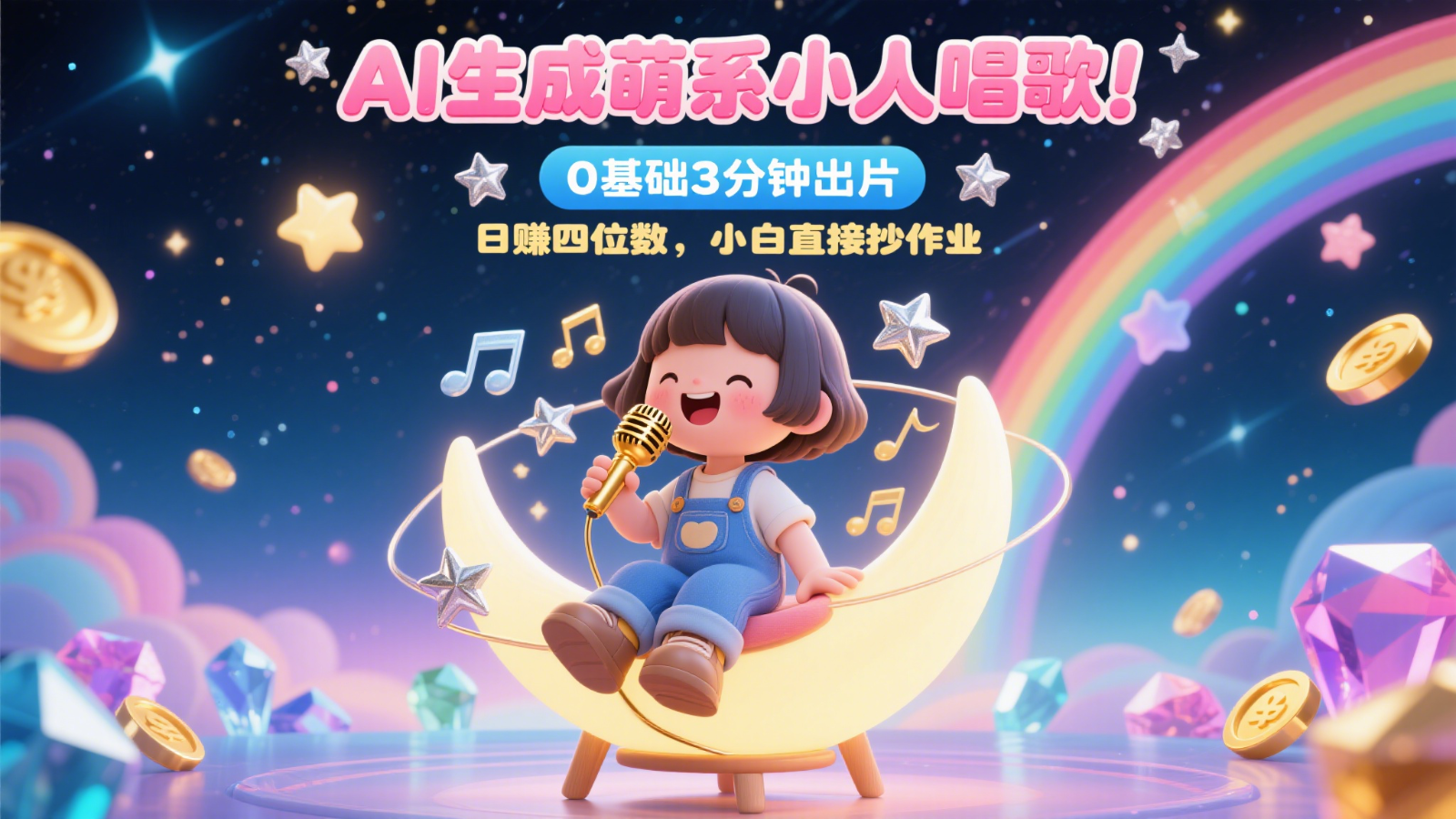 AI生成萌系小人唱歌！0基础3分钟出片，28个作品涨粉9万，日赚四位数，小白直接抄作业-云享网创