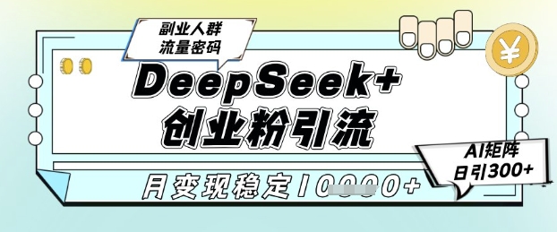DeepSeek+创业粉精准引流，全新分享课4.0玩法，AI矩阵日引300+，多种变现方式，稳定月入1W-云享网创