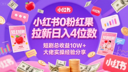 小红书0粉红果短剧拉新日入4位，数短剧总收益10W+大佬实操经验分享-云享网创