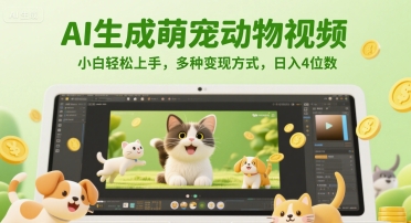 AI生成萌宠动物视频，小白轻松上手，多种变现方式，日入4位数-云享网创