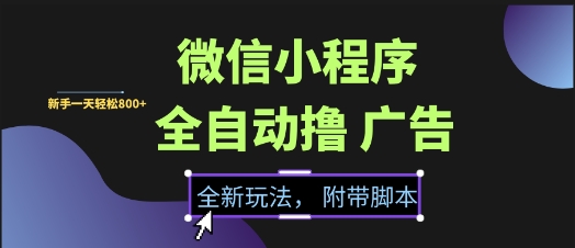 微信小程序全自动撸广告项目，彻底解决没流量的问题，新手一天8张+【揭秘】-云享网创