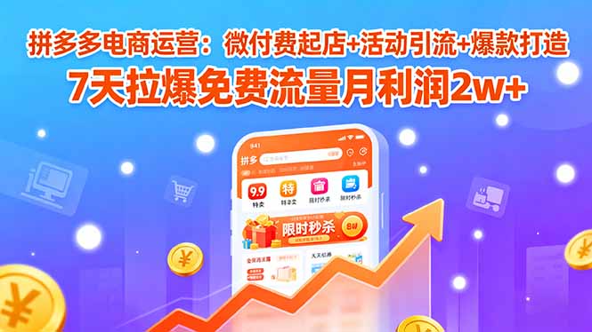 拼多多电商运营：微付费起店+活动引流+爆款打造 7天拉爆免费流量月利润2w+-云享网创