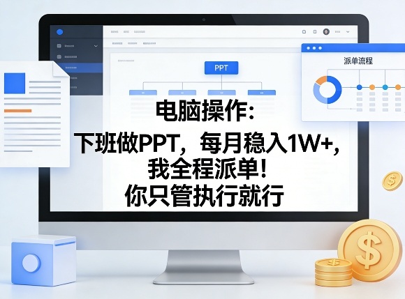 电脑操作：下班做PPT，每月稳入1W+，我全程派单！你只管执行就行【揭秘】-云享网创