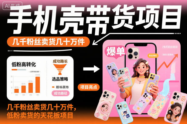 手机壳带货项目,几千粉丝卖货几十万件,短视频低粉卖货的天花板项目-云享网创