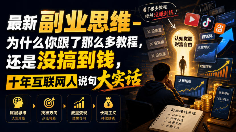 最新副业思维-为什么你跟了那么多教程，还是没搞到钱，十年互联网人说句大实话【揭秘】-云享网创