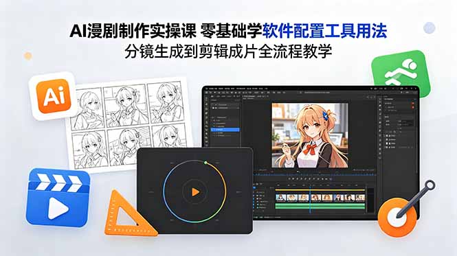AI漫剧制作实操课 零基础学软件配置工具用法 分镜生成到剪辑成片全流程教学-云享网创