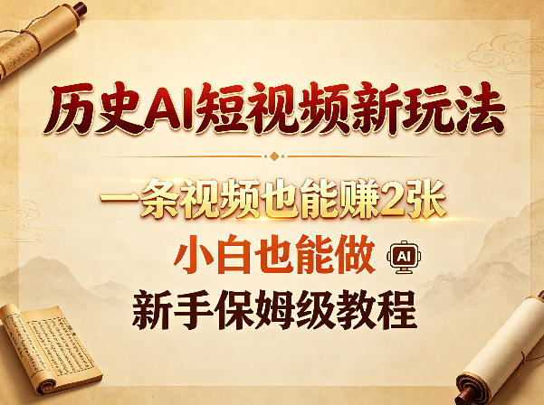 历史AI短视频新玩法，一条视频也能賺2张，小白也能做，新手保姆级教程-云享网创