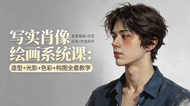 写实肖像绘画系统课：造型+光影+色彩+构图全套教学，配套笔刷+示范+作业点评-云享网创