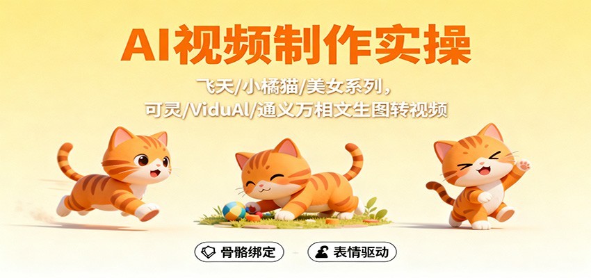 AI视频制作实操,飞天/小橘猫/美女系列,可灵/ViduAl/通义万相文生图转视频-云享网创