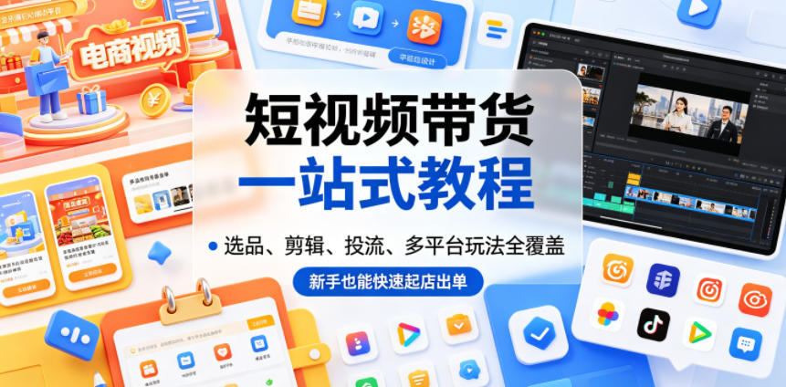 短视频带货一站式教程，选品、剪辑、投流、多平台玩法全覆盖，新手也能快速起店出单-云享网创