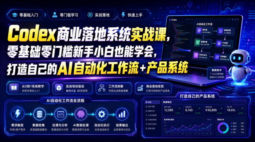 Codex商业落地系统实战课，零基础零门槛新手小白也能学会，打造自己的AI自动化工作流+产品系统-云享网创
