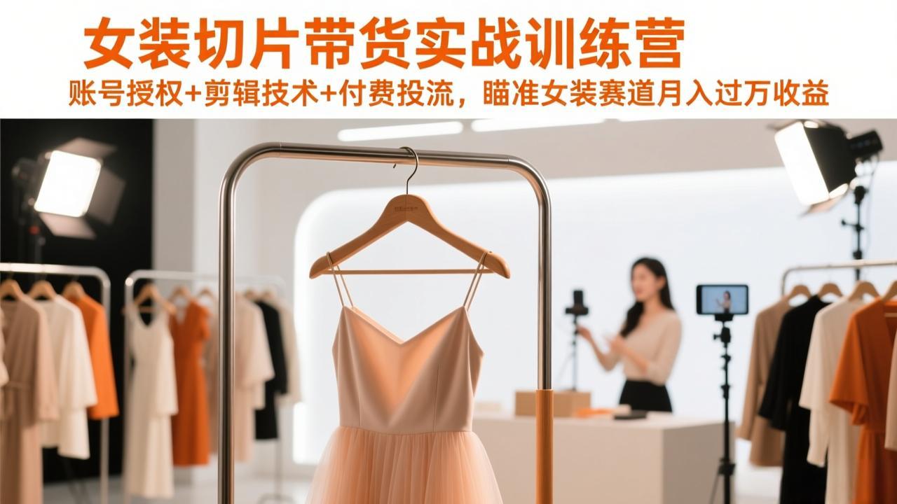 女装切片带货实战训练营，账号授权+剪辑技术+付费投流，瞄准女装赛道月入过万收益-云享网创