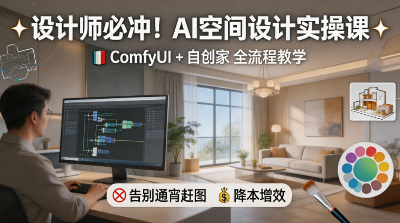 设计师必冲！AI空间设计实操课，ComfyUI+自创家全教学，告别通宵赶图，降本增效-云享网创