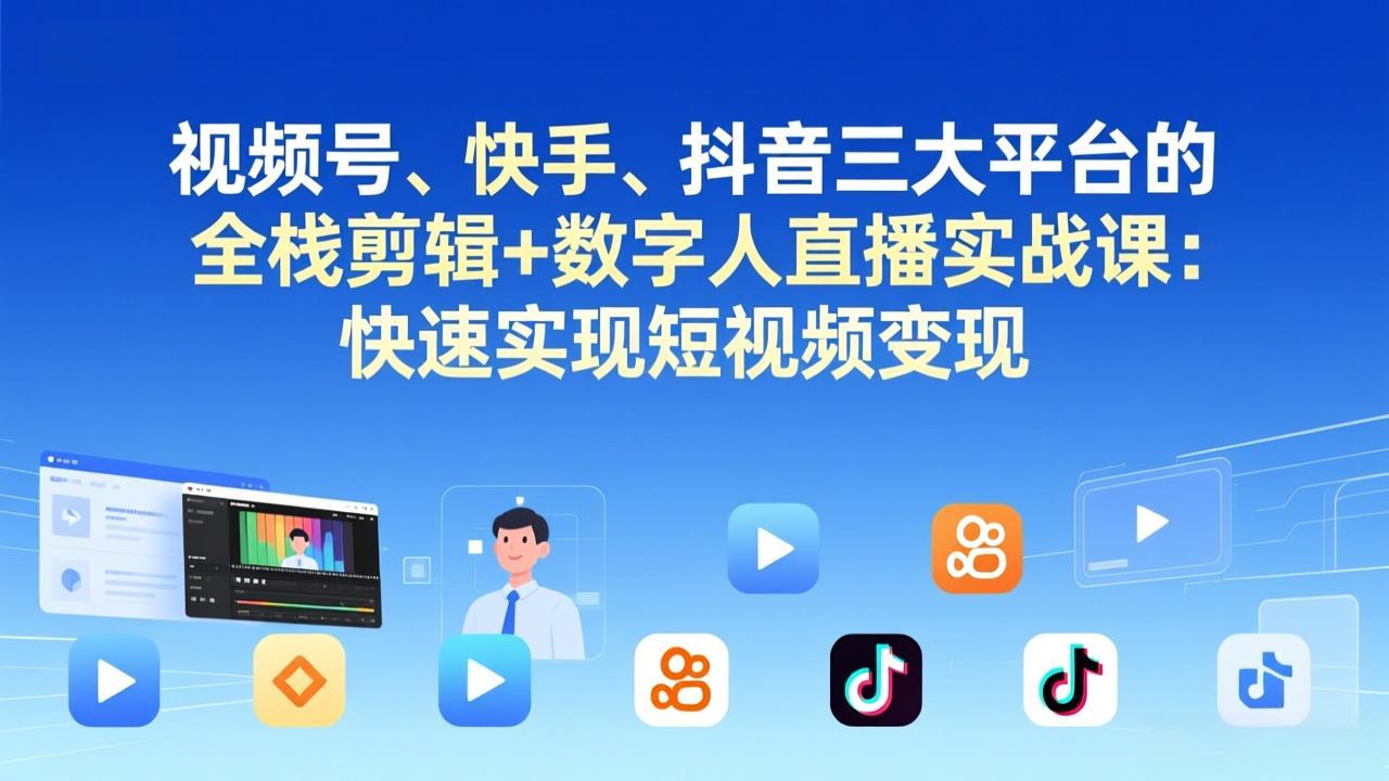 视频号+快手+抖音三大平台的全栈剪辑+数字人直播实战课-3月更新：快速实现短视频变现-云享网创