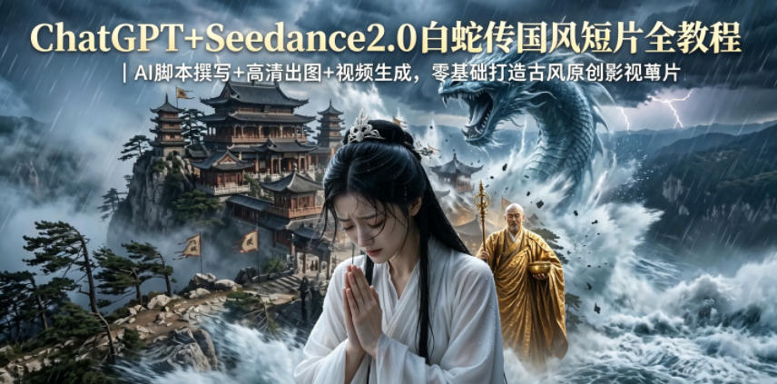 ChatGPT+Seedance2.0白蛇传国风短片全教程｜AI脚本撰写+高清出图+视频生成，零基础打造古风原创影视短片-云享网创