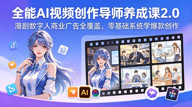 全能AI视频创作导师养成课2.0，漫剧数字人商业广告全覆盖，零基础系统学爆款创作-云享网创