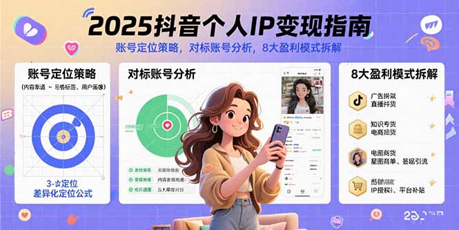 2025抖音个人IP变现指南，账号定位策略，对标账号分析，8大盈利模式拆解-云享网创