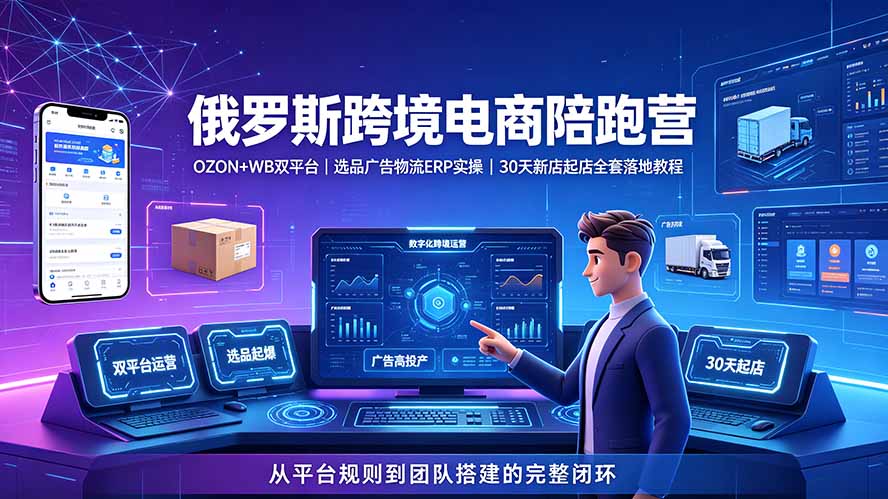 2026俄罗斯跨境电商陪跑营:OZON+WB双平台|选品广告物流ERP实操|30天新店起店全套落地教程-云享网创
