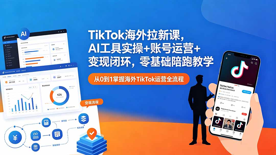 TikTok海外拉新课，AI工具实操+账号运营+变现闭环，零基础陪跑教学-云享网创