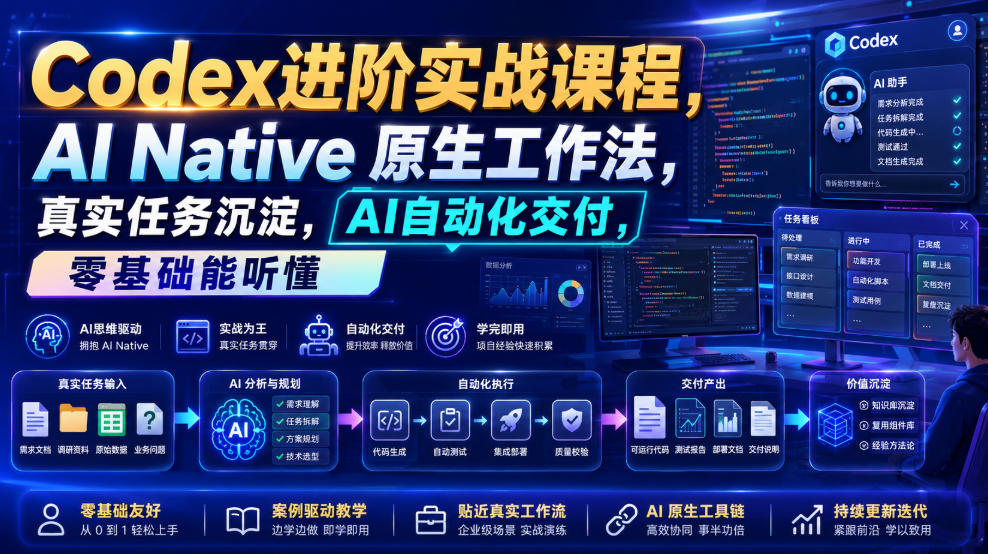 Codex进阶实战课｜AI Native原生工作法，22节真实任务落地，从配置到AI自动化交付全链路教程-云享网创