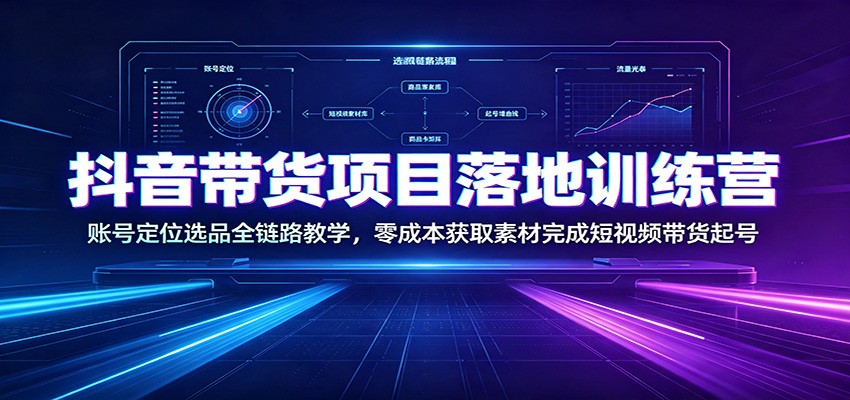 抖音带货项目落地训练营：账号定位选品全链路教学，零成本获取素材完成短视频带货起号-云享网创