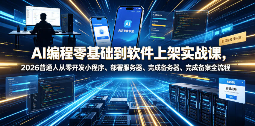 AI编程零基础到软件上架实战课，2026普通人从零开发小程序、部署服务器、完成备案全流程项目落地教程-云享网创