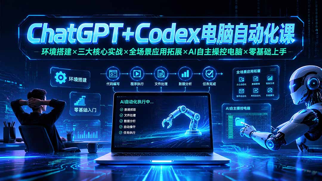 ChatGPT+Codex电脑自动化课：环境搭建×三大核心实战×全场景应用拓展×AI自主操控电脑×零基础上手-云享网创