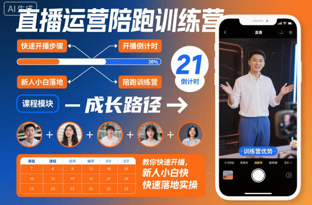 直播运营陪跑训练营,教你快速开播,新人小白快速落地实操-云享网创